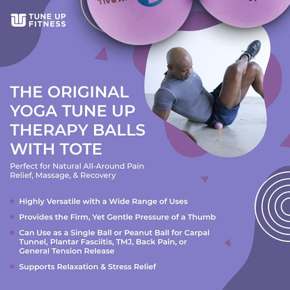 YOGA TUNE UP® Therapy Balls in Tote by Tune Up Fitness - Massage Balls for Trigger Point, Pressure Point & Myofascial Release - Use as Single or Peanut Ball for Pain Relief & Relaxation (Deep Purple)