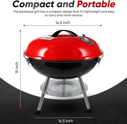 Gas One – 14-inch Portable Barbecue Grill with 3-Point Locking Lid for Heat Preservation – Dual Venting System – Small Charcoal Grill for Backyard, Camping, Boat