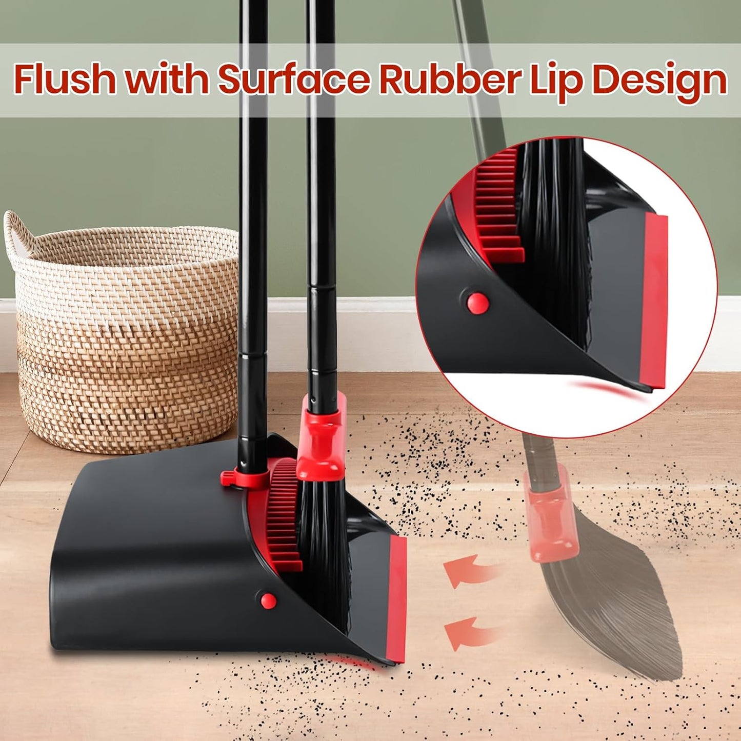 TreeLen Broom and Dustpan Set for Home,Upright Broom and Dustpan Combo Sweep Set