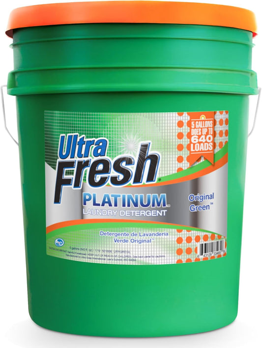 5 Gallon Liquid Laundry Detergent Washing Soap for All Machine Types, 6X Platinum, Up to 640 Loads, Original Green