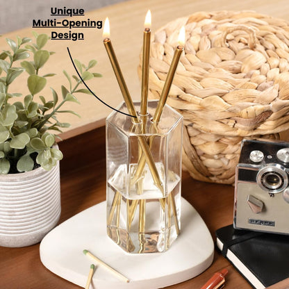 Refillable Candle Set - Unscented Paraffin Oil Candles Set with Metal Candlesticks, Glass Vase & Steel Funnel - Decorative Candles Gift Set for Home Decor, Events and Gifts