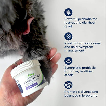 Pet Probiotics - S. boulardii + FOS Probiotic and Prebiotic Powder for Dogs and Cats 60g