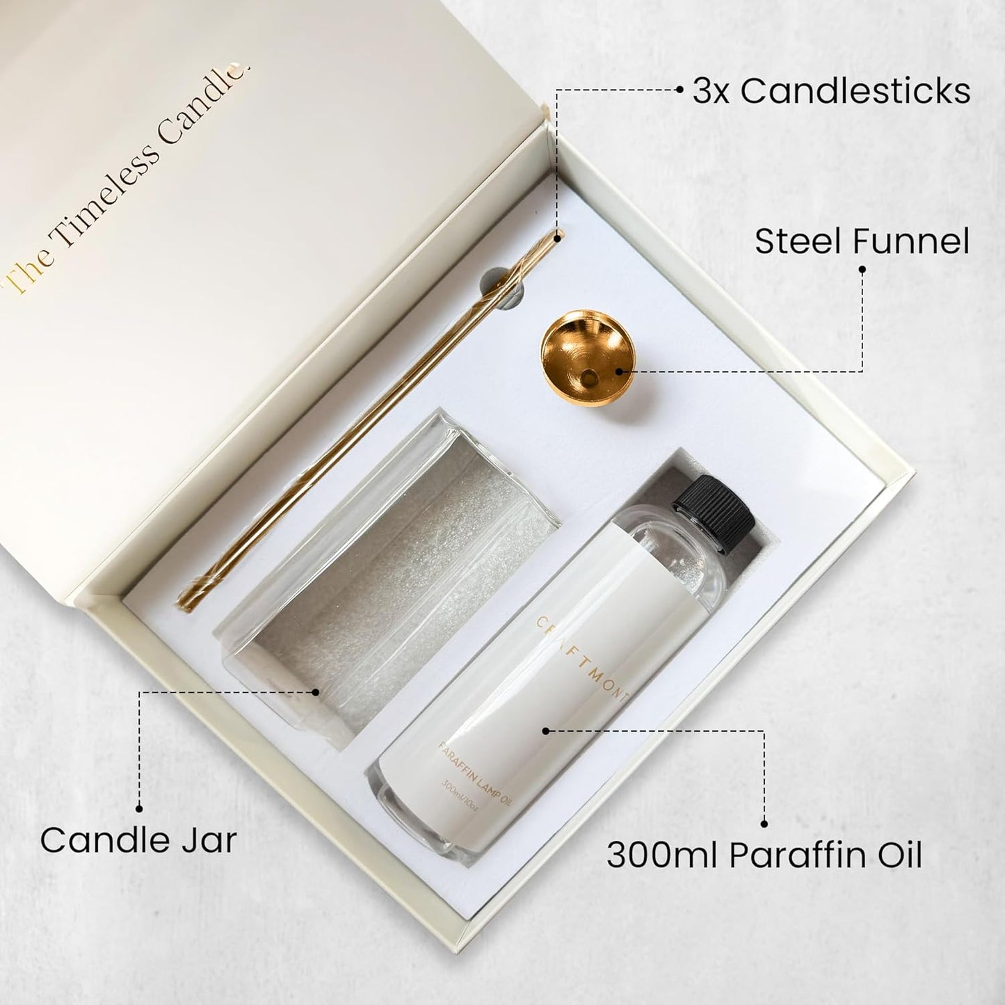 Refillable Candle Set - Unscented Paraffin Oil Candles Set with Metal Candlesticks, Glass Vase & Steel Funnel - Decorative Candles Gift Set for Home Decor, Events and Gifts