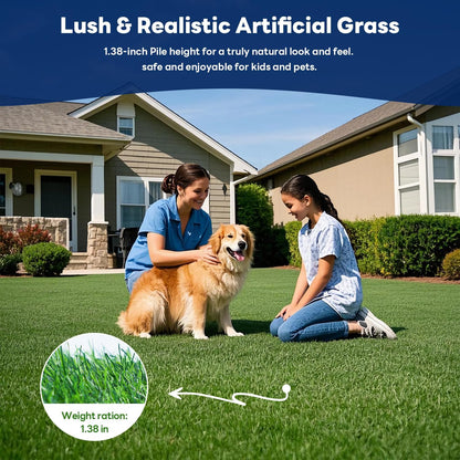 Artificial Grass Turf 4x6 FT, 1.38" Thickened Realistic Fake Grass Mat, Indoor/Outdoor Synthetic Lawn with Drainage Holes, UV Resistant Low Maintenance Carpet for Garden, Patio, Pets
