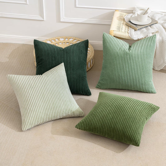 MIULEE Summer Boho Farmhouse Sage Green Throw Pillow Covers 18x18 Inch Set of 4 Mordern Nordic Cushion Covers Soft Corduroy Home Decor for Couch Bed Sofa Living Room Forest Green