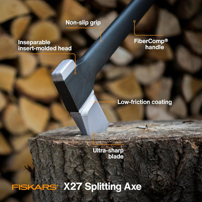 Fiskars X27 Super Splitting Axe, 36" Wood Splitting Axe for Medium to Large Size Logs with Shock-Absorbing Handle, Split Firewood, Forged Steel Blade, Bushcraft Gear and Camping Hatchet