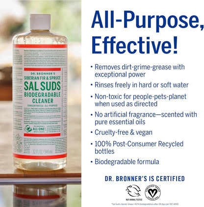 Sal Suds Biodegradable Cleaner (1 Gallon) - All-Purpose, Pine Cleaner for Floors, Laundry and Dishes, Concentrated, Cuts Grease and Dirt, Powerful Formula