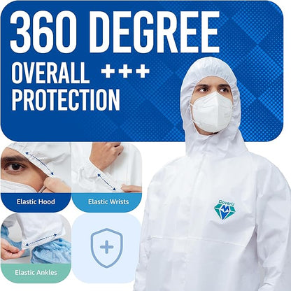 Medtecs Hazmat Suits - 6 Sizes Options - Disposable Coveralls Suit, Medical Protective Coverall PPE Hazmat Suits