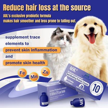 AOL Blue Bottle Probiotics - for Dogs and Cats with Hair Loss Symptoms, containing Iron + Zinc + Manganese - Improves Hair Shine - Improves intestinal Health and Immunity - Relieves Diarrhea