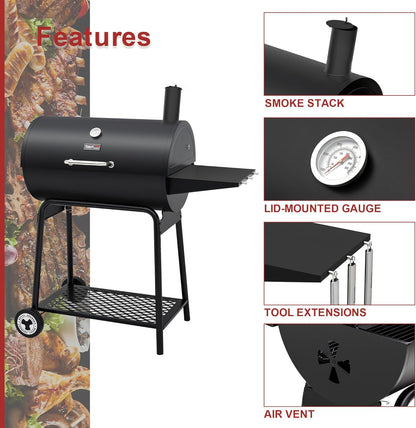Royal Gourmet CC1830 30 Inch Barrel Charcoal Grill with Warming Rack, Outdoor BBQ Grill with 627 Sq. In. Grilling Space for Backyard, Patio and Parties, Black