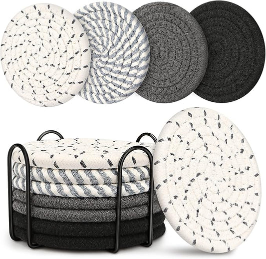 Coasters for Drinks, Coasters Set of 4 - Color, 8 Pack Coaster Set, Absorbent Coaster with Holder, Coffee Table Decor, Living Room Decor for House Warming Gifts